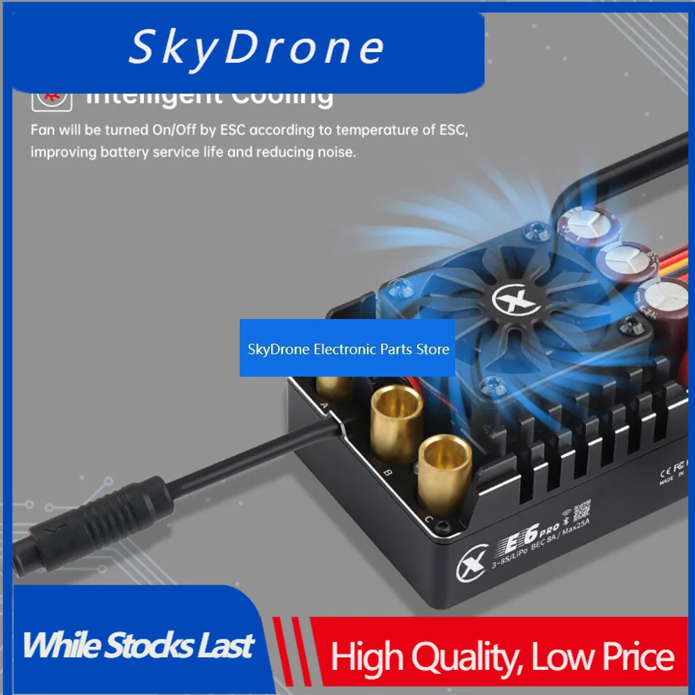 SkyDElXC-ESC E6 PRO 300A Inductive Brushless Electric Adjustable 3-8S High Current Suitable For 1/7 1/6 Remote Control Model Car
