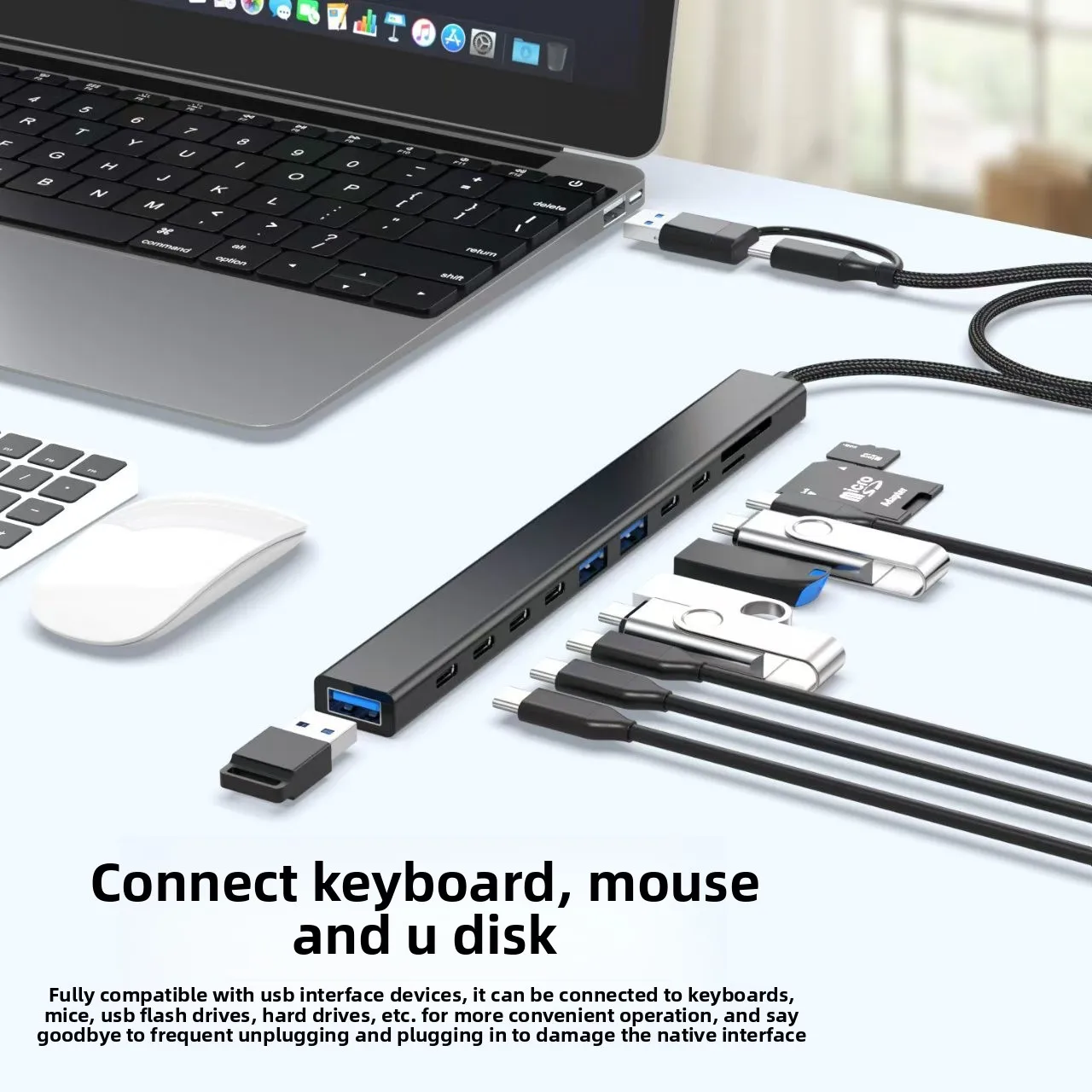Dual Type-C Host 11-in-1 Multi-Function Docking Station, Laptop Adapter with USB 3.0 Expansion Splitter Tools