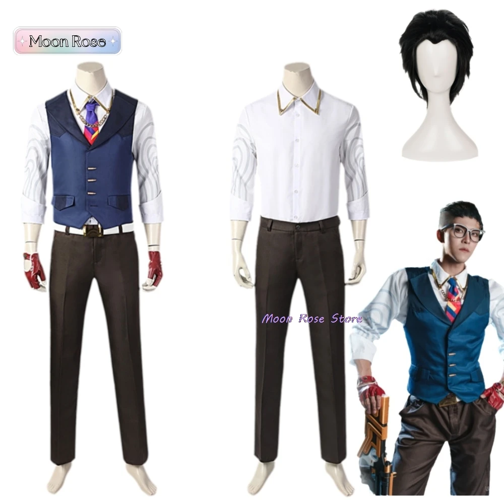 VALORANT Chamber Game Cosplay Costume Wig Suit Vest Pants Neckdie Gloves Men's Women Outfits for Halloween Carnival Suit