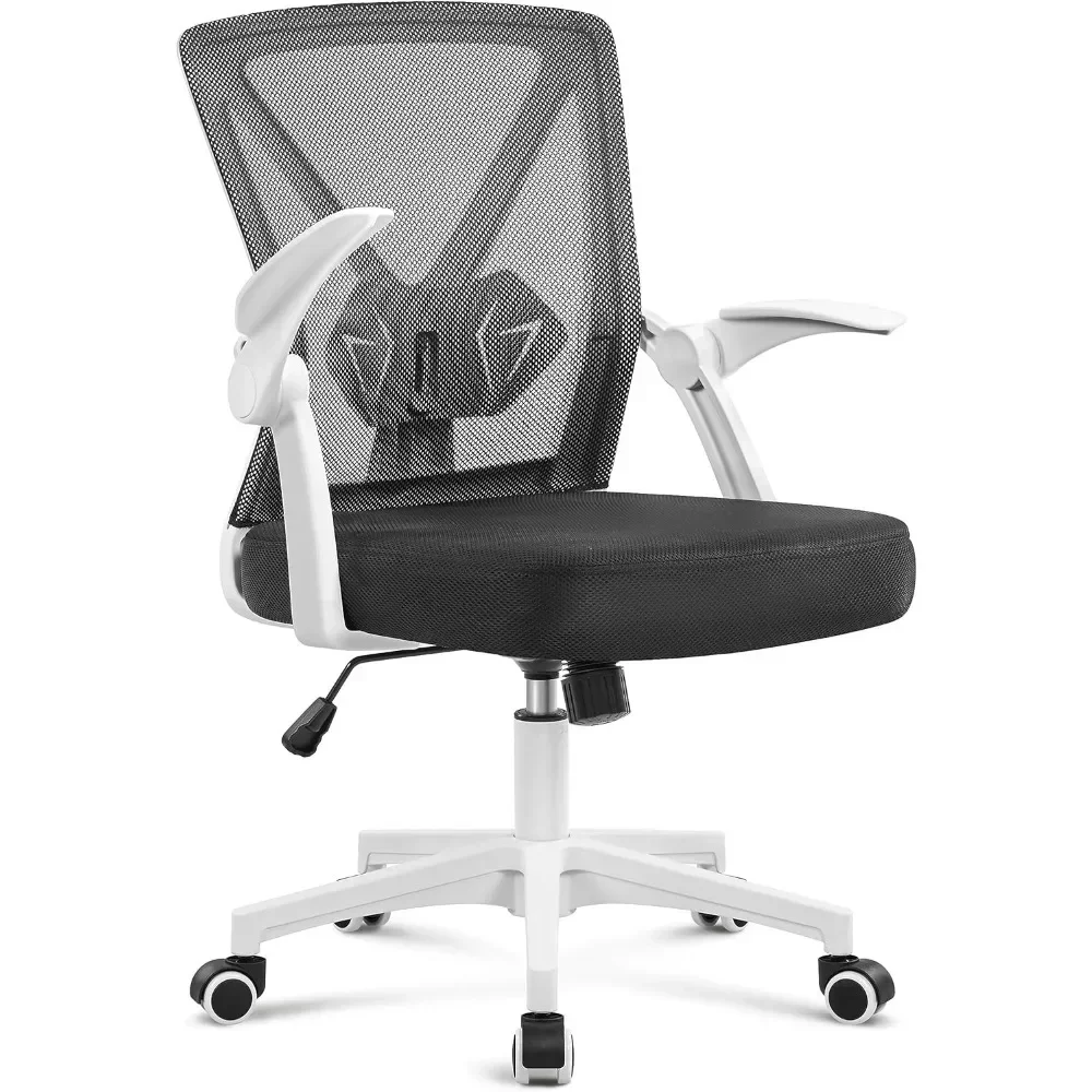 Sedia da ufficio ergonomica Sedia da scrivania in rete con braccioli ribaltabili Sedia girevole regolabile con supporto lombare per ufficio domestico Bianco