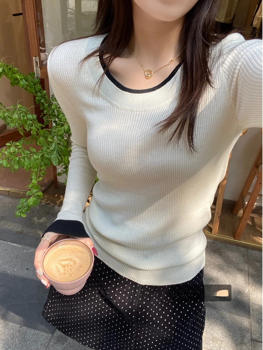 

ay круглый трикотаж Ne Color Blo, женская зимняя внутренняя одежда, новый дизайн 2025, длинный топ Sve Base irt Faion Ci Walk