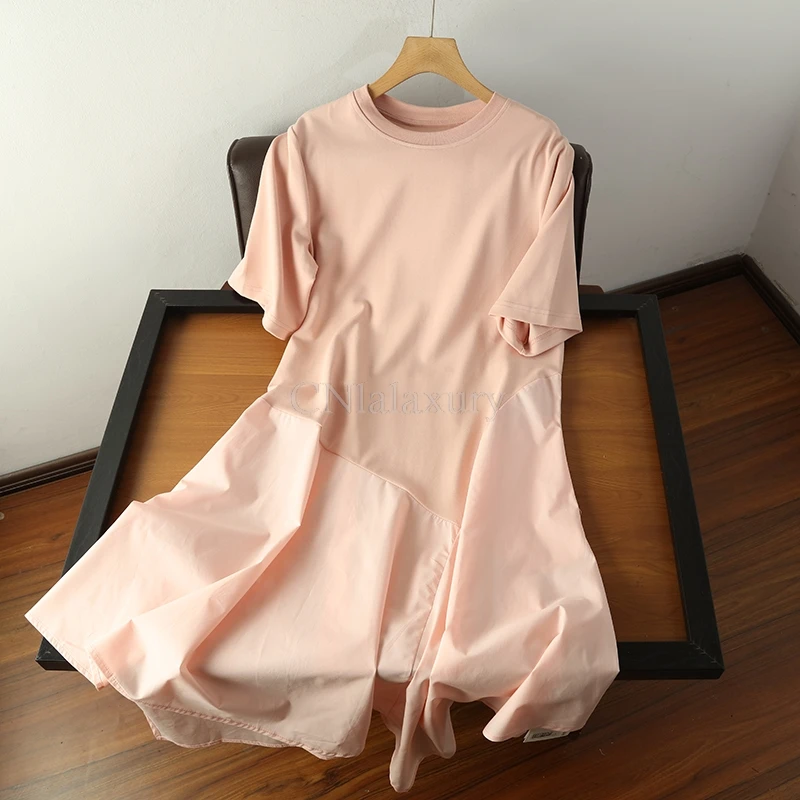 Mu&Du Fashion Summer T-shirts Long Dress Loose Casual Short Sleeve Dresses for Women Irregular Sundress Lady Clothes