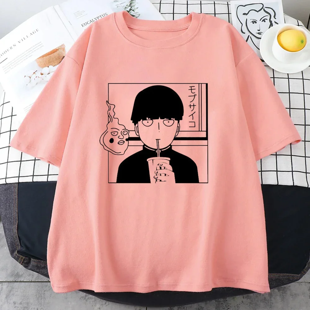 Funny Mob Psycho 100 Pattern Printed T-shirt Women\'s Summer Loose High Quality T-shirt Top