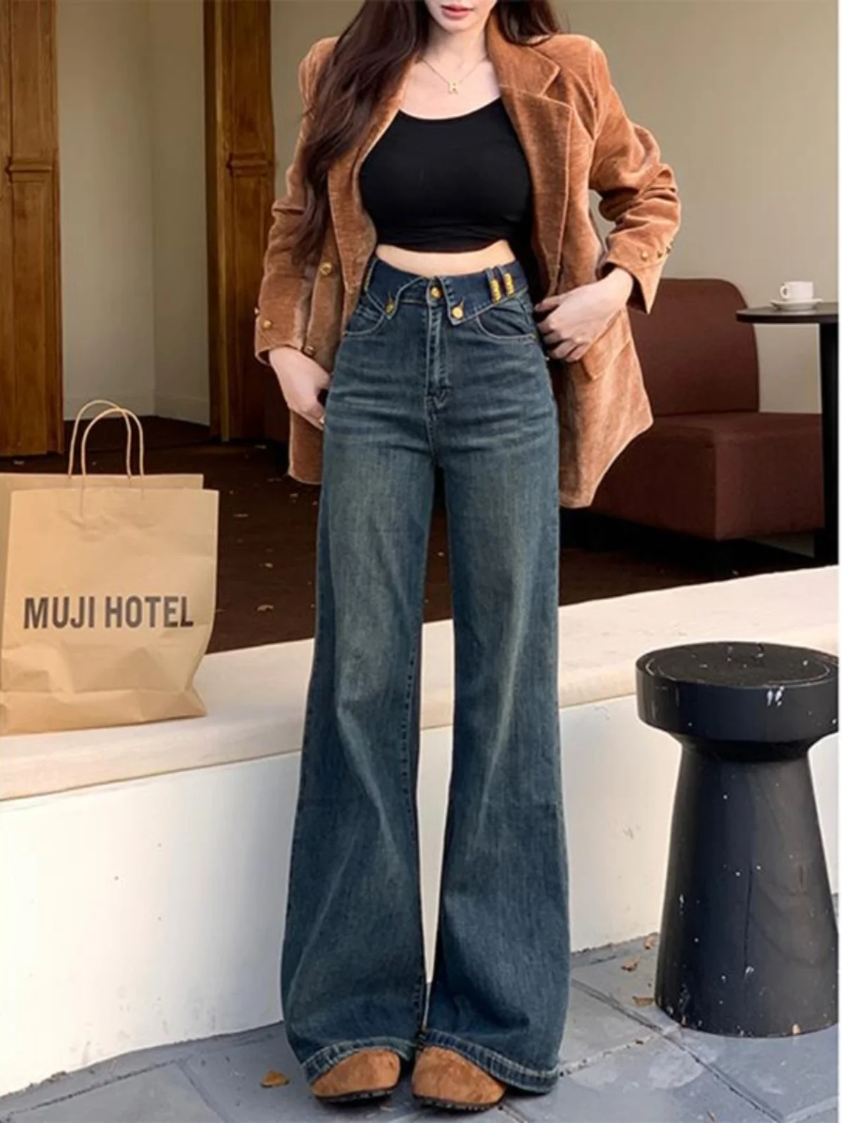 Jeans a vita alta dimagranti a vita alta con campana Bot Jeans versatili da donna con stampa di lettere, vestibilità comoda, pantaloni lunghi, pendolari casual