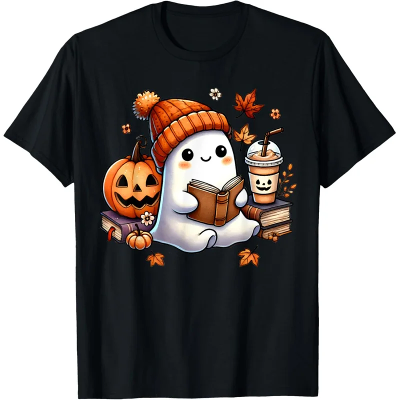Halloween Pumpkin Cute Ghost Reading Enthusiast Ghost Coffee Women's T-shirt
