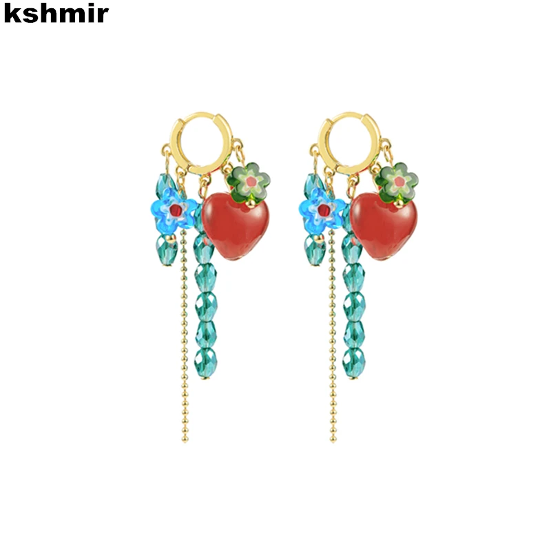 

kshmir 2022 New Bohemian flower earrings Vintage Beaded Tassel earrings Heart-shaped earrings Jewelry Accessories gift