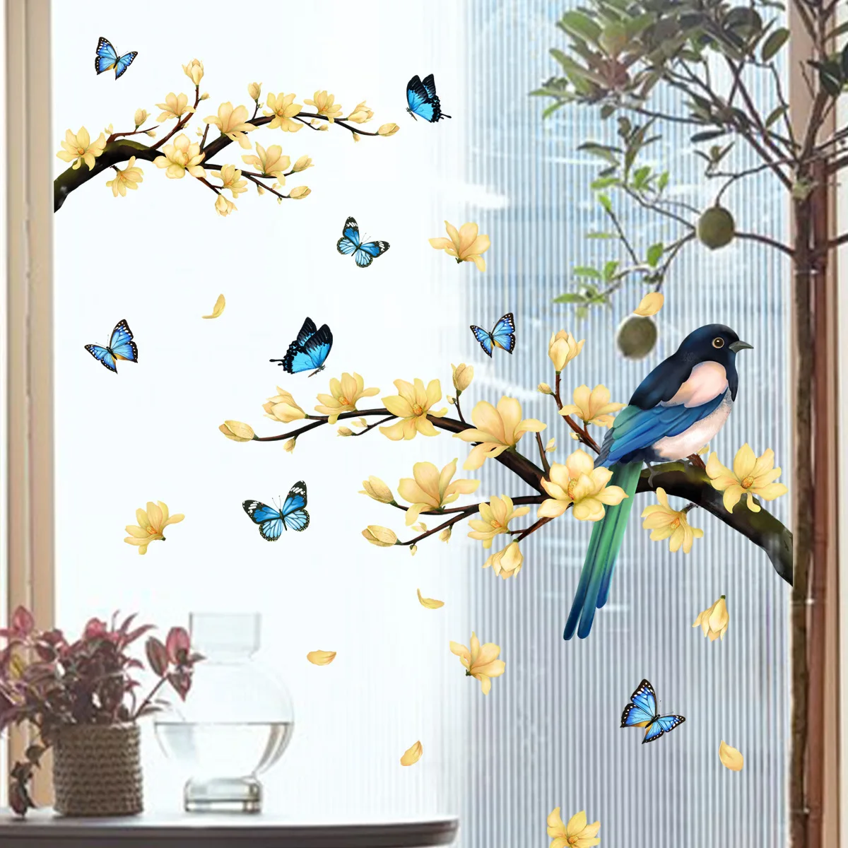 

30*60cm Branches Bird Butterfly Wall Stickers Glass Window Electrostatic Stickers Home Decorative Wall Stickers Wallpaper Ct4043