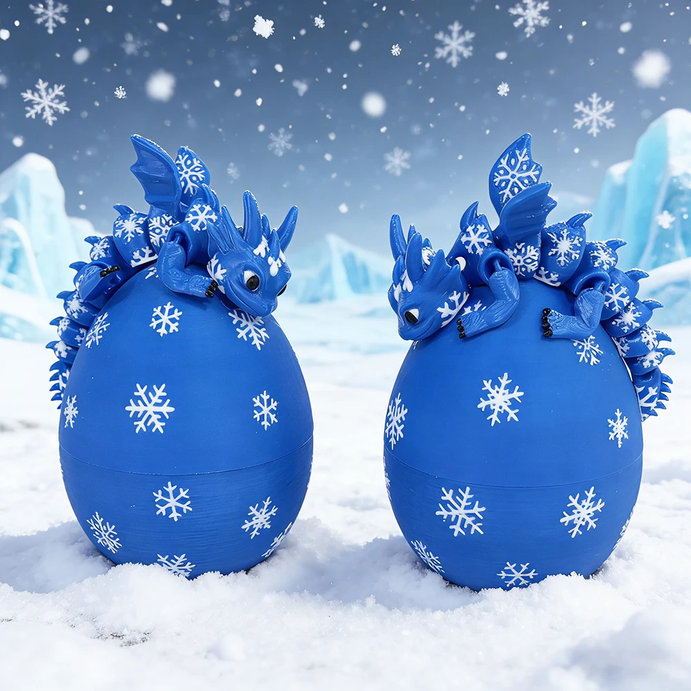 

3d Printed Cute And Silly Blue Snowflake Dragon+Dragon Egg Model Plastic Desktop Decoration Sculpture Ornament Holiday Gift