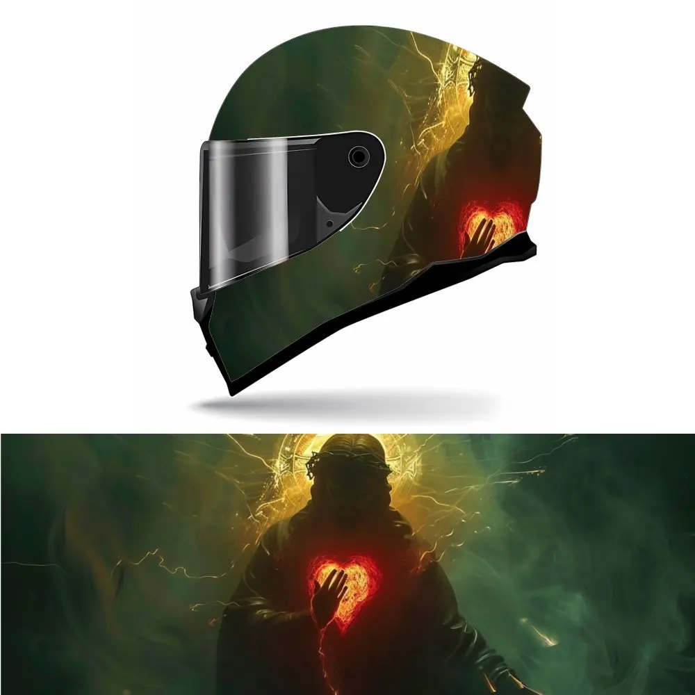 

Symbolic Holy Heart Print Full Helmet Wrap Sticker Motorcycle Helmet Racing Graphic Decal Vinyl Wrap Helmet Decorative Sticker W