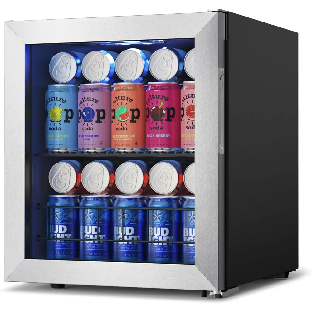 

1.6 Cu.Ft Beverage Refrigerator Cooler, 62 Cans Adjustable Shelving Mini Fridge with Glass Door for Beer Drinks Wines