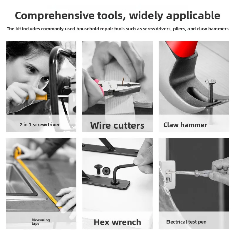 2026 Household Storage Repair Tool Box Kit Hex Key Pliers Screwdriver Combo For Furniture Appliance Maintenance
