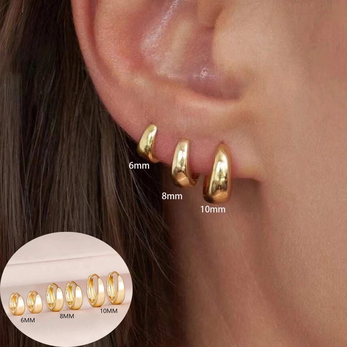 A Pair 6/8/10MM 14K Gold Plated Chunky Hoop Earrings for Women Huggie Earrings Cartilage Mulpitle Piercing Stack Jewelry