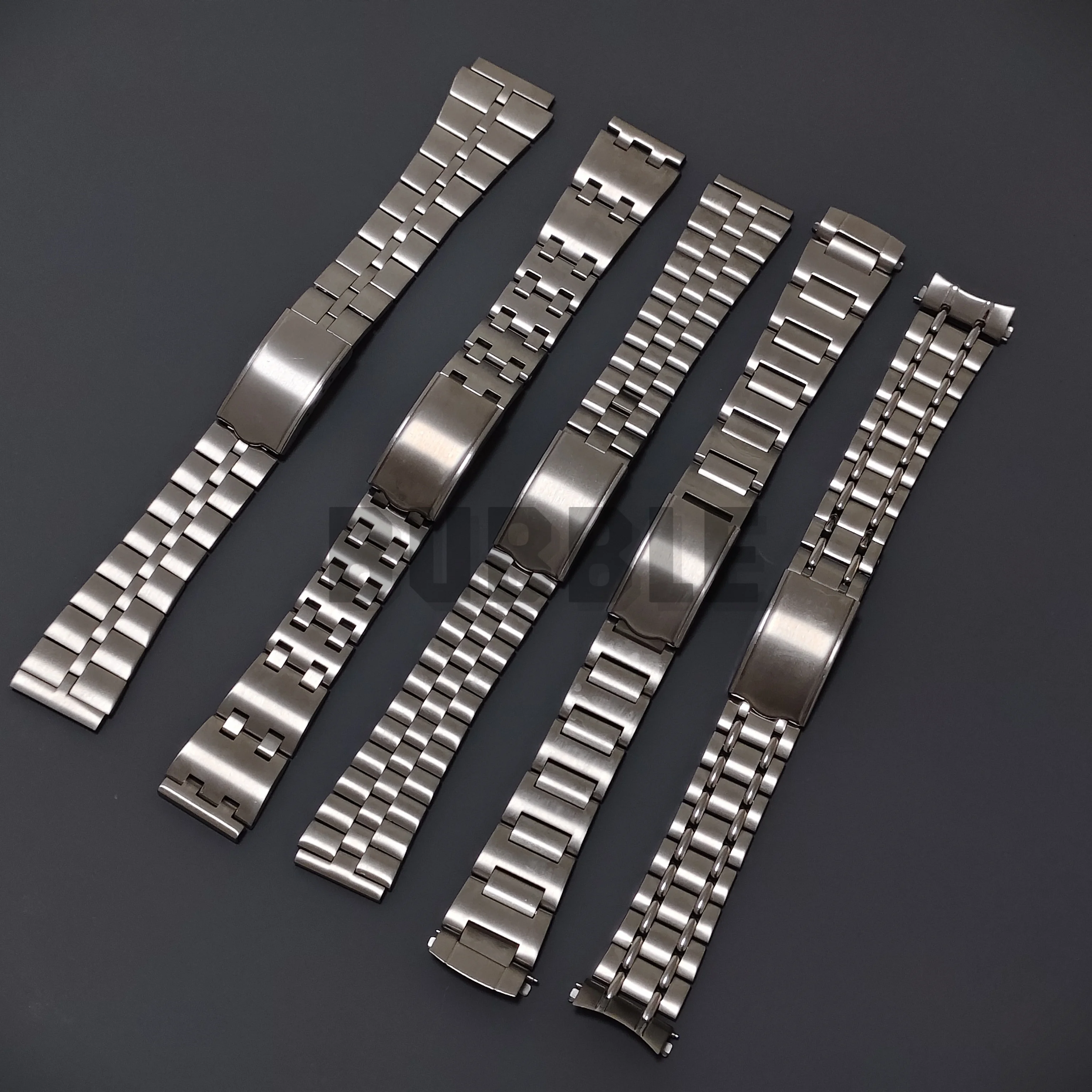 ステンレス製ヴィンテージ折りたたみバックルクラスプブラシブレスレットシルバー、SKX腕時計対応