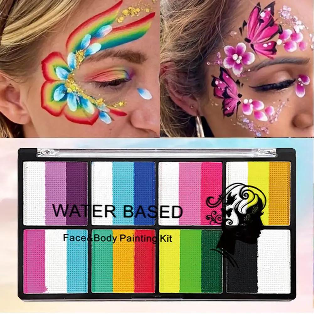 Palette arc-en-ciel soluble dans l'eau, maquillage pour le visage et le corps des enfants, Pigments de scène, peinture, maquillage pour le corps, Halloween R6N0