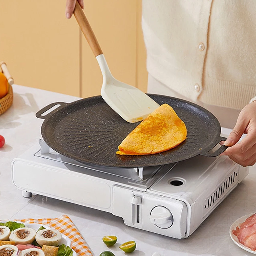 34CM Outdoor BBQ Grill Pan Non Stick Baking Tray Korean Barbecue Roastig  Grill Plate Camping Pot Frying pan Kitchen Cookware