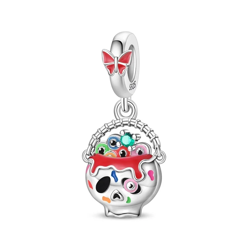 Original 925 Sterling Silver Blue Charms Halloween Skull Ghost Coffin Beads Pendants Fit Bracelet Necklace DIY Jewelry Gift
