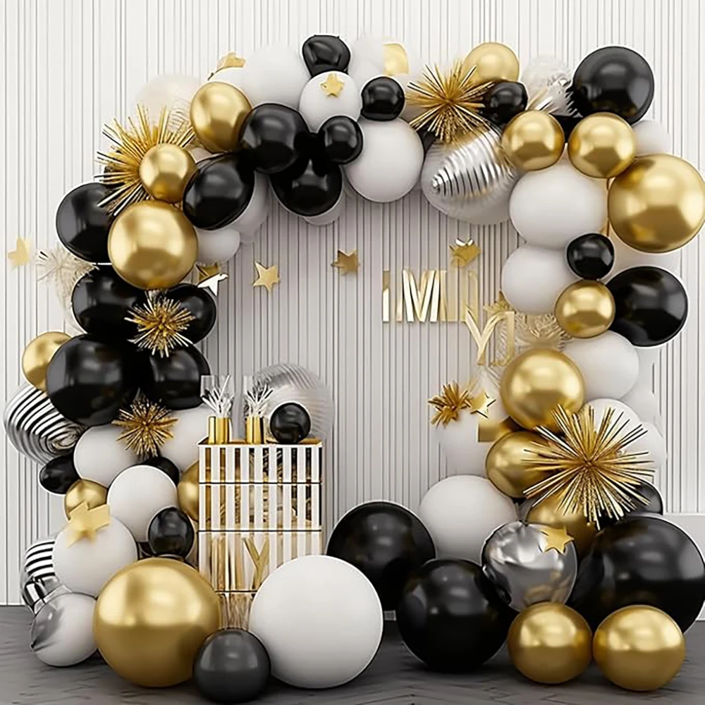 109pcs Black Balloons Metal Gold Silver Balloon Garland Arch Kit Graduation Decor Birthday Party Gender Reveal Decoration Globos