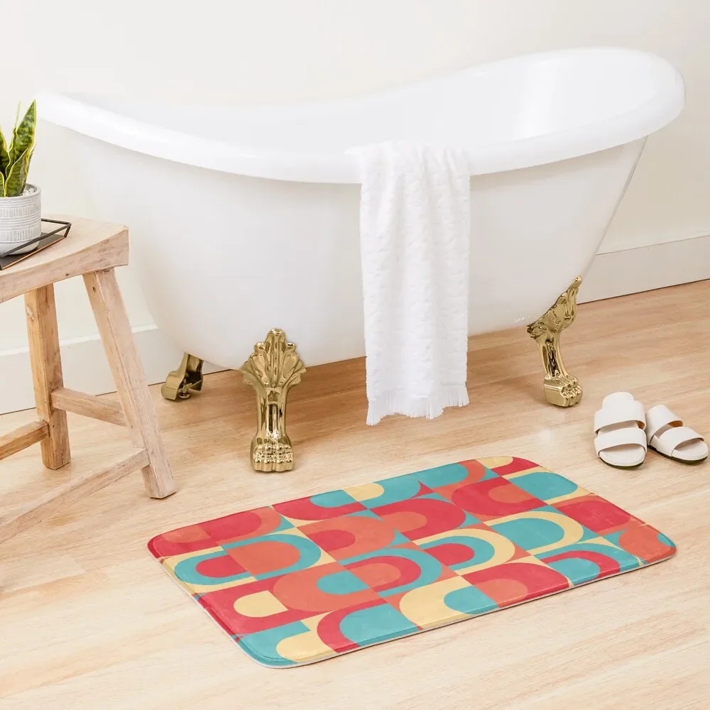 

70s Pattern Retro Inustrial in Red, Blue Teal and Orange Bath Mat Kitchen Rug Carpets For Bathrooms Anti-Skid Shower Mat