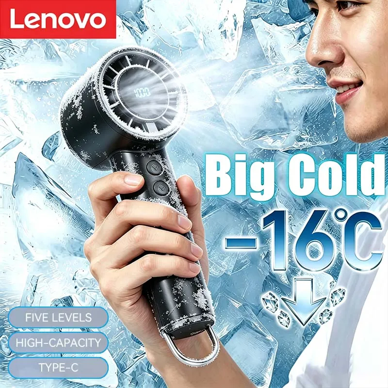 Lenovo Handventilator, kleine Klimaanlage, tragbar, geräuschlos, hohe Geschwindigkeit, LED-Anzeige, hohe Windleistung, USB-Ladeventilator
