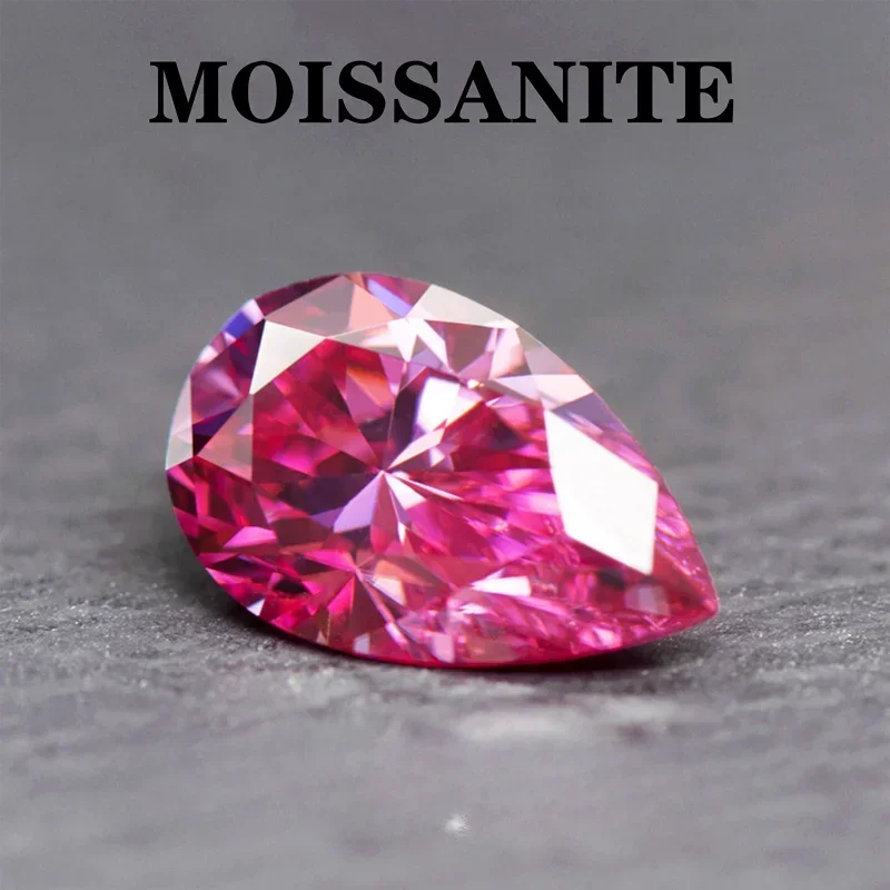 

Moissanite Stone Pink Color Pear Cut DIY Ring Necklace Earrings Main Materials Charms for Jewelry Making with Certificate