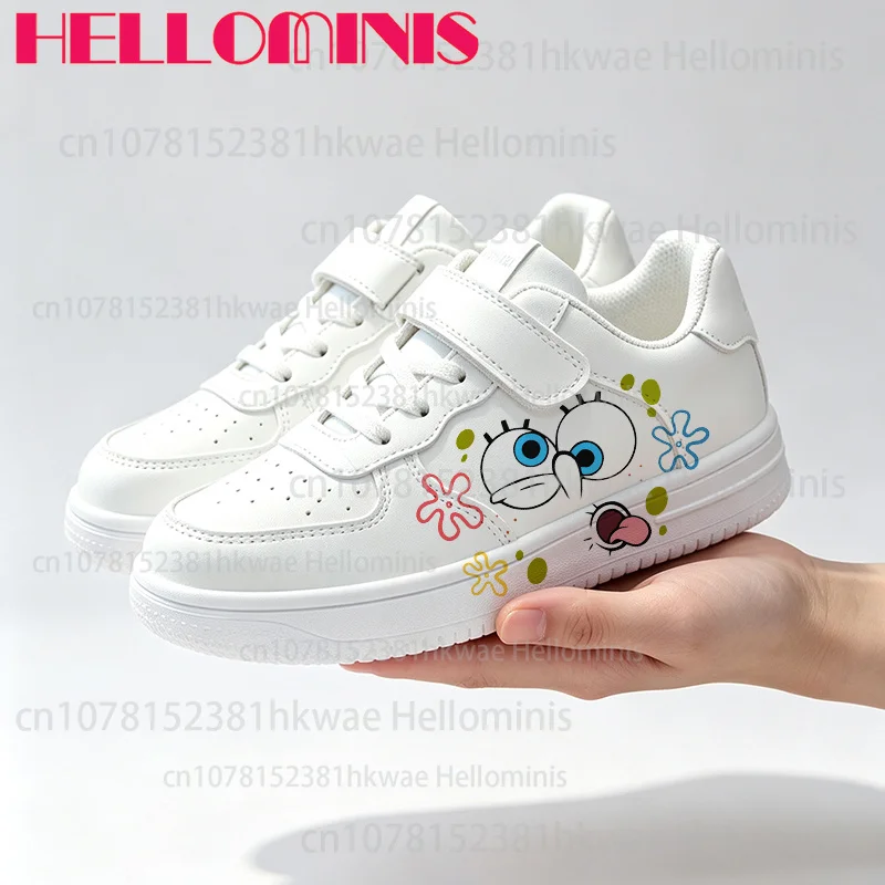 Happy Yellow Square Face Print Boys Girls Sneakers Hook Loop Strap Breathable Non Slip Sole Kids Casual Walking Shoes