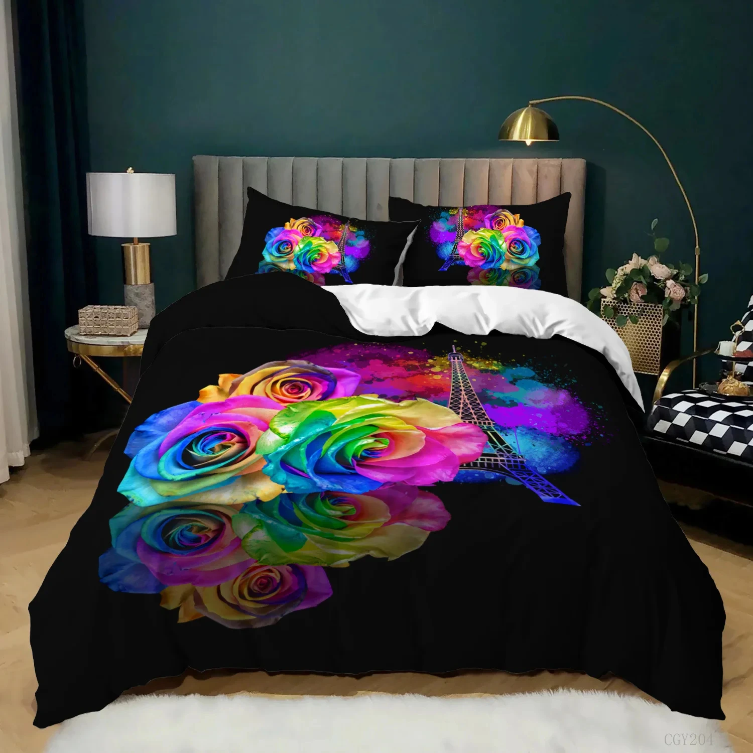 Pink Rose Duvet Cover Set Queen Size 3D Printed Rose Floral Bedding Set Botanical Blossom Flowers Microfiber Comforter Cover