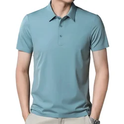 Slim Elastic Shredded silk Shirt Men Polo Shirts Short Sleeves Tops Men T Shirts Business Casual Male Tees Polos Para Hombre