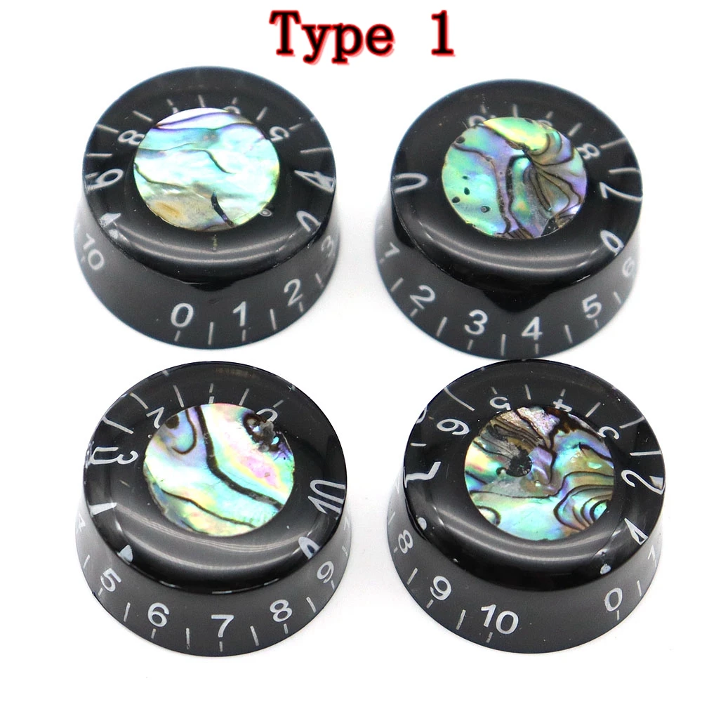 4 Stück Abalone Circle E-Gitarre Top Hat Knöpfe Speed Volume Tone Control Knöpfe für LP Style E-Gitarre Teile Ersatz – Detail 3