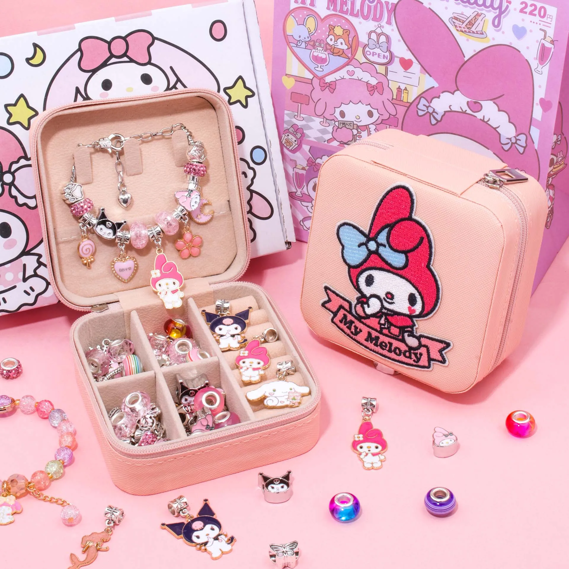 150pc Sanrio Cartoon Anime Kuromi Cinnamoroll Melody Diy Beaded Bracelet Set Jewelry Festival Gift Box Children'S Birthday Girl