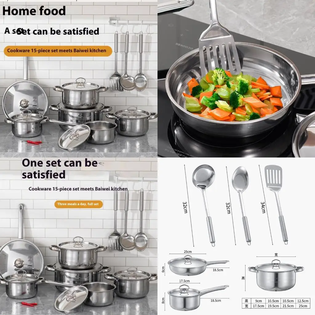 

Nonrust Steel Kitchens Set Durable Pot Pan With Ergonomic Handle And Multifunctional Lid For Multifunctional Cooking 601A