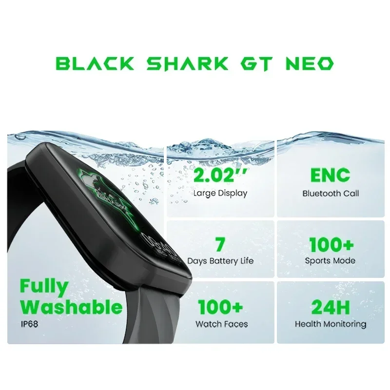 Global Version Black Shark GT Neo Smart Watch 2.02\'\' Large Display spO2 Monitor IP68 Waterproof Smartwatch 100+ Sport Mode