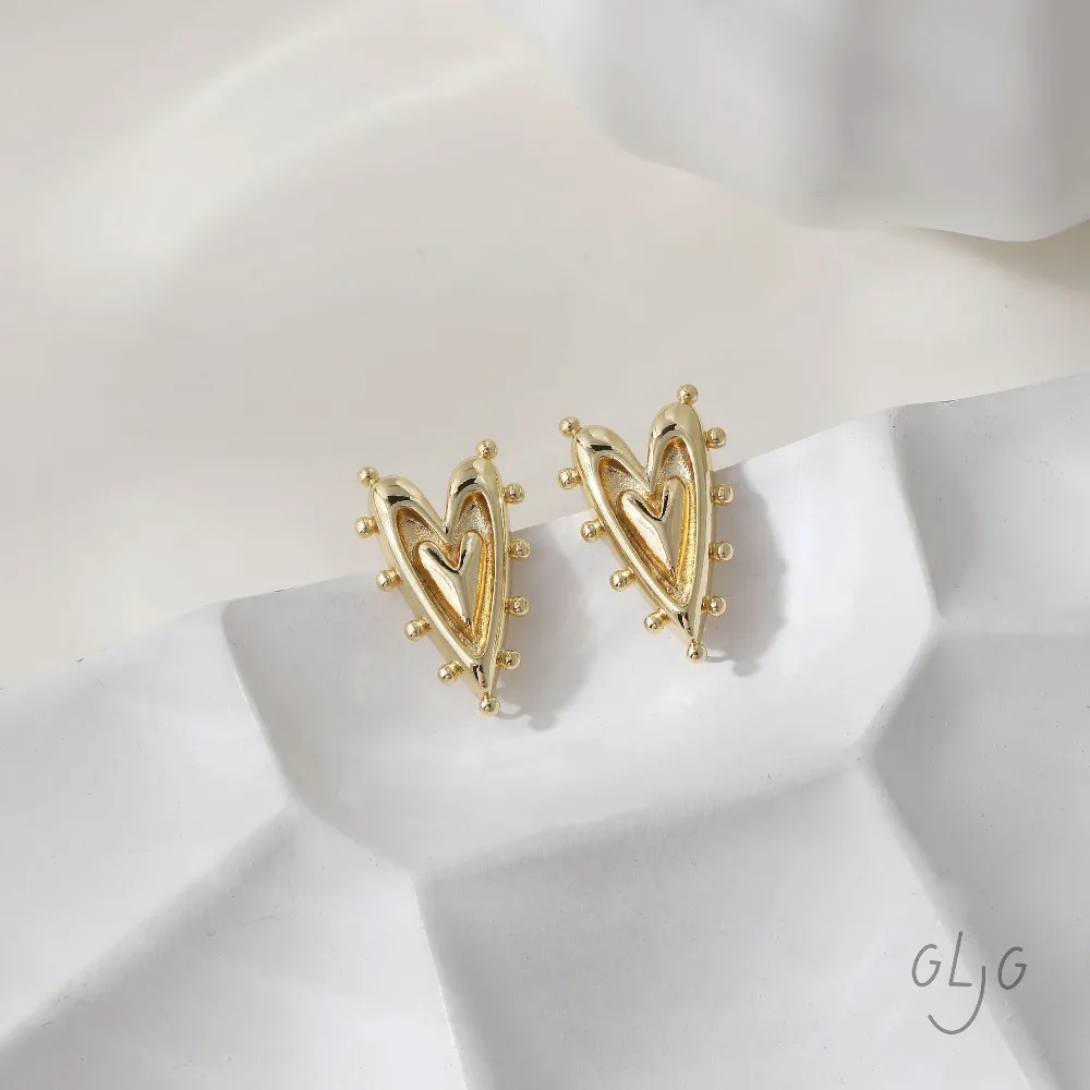 2 قطعة الأذن القلب لذيذ ترصيع لصنع المجوهرات مكونات الأقراط DIY بها بنفسك النحاس 14 كيلو مطلية بالذهب اكسسوارات 25*15 مللي متر