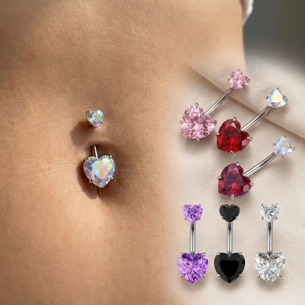 Sexy Internal Thread Belly Button Rings Heart Crystal Navel Rings Stainless Steel Silver Belly Piercing Women