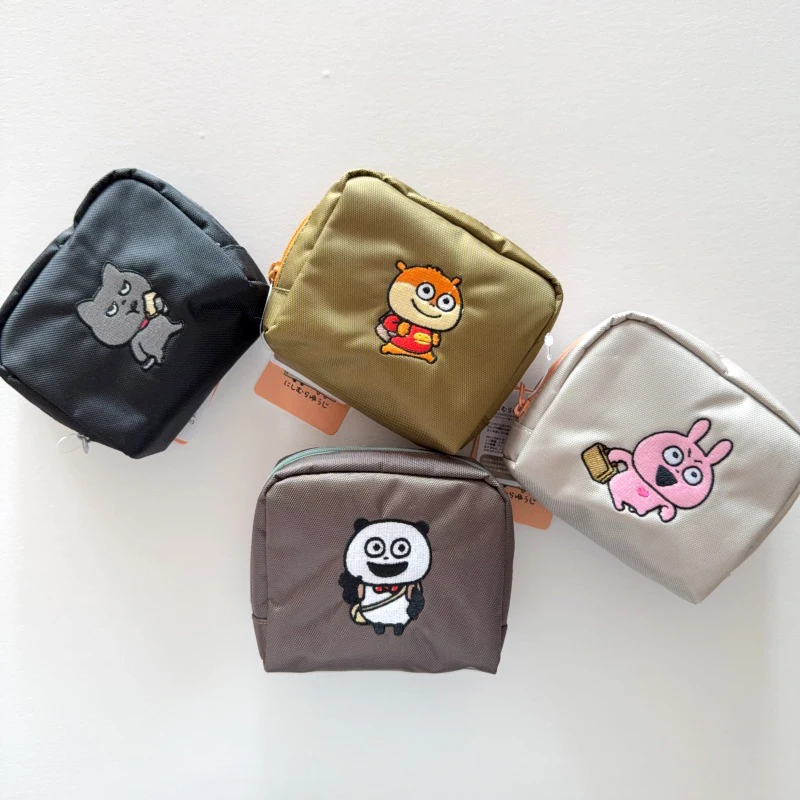 

Портативная сумка-органайзер из бамбука с вышивкой в виде кролика, для хранения наушников и канцелярских принадлежностей, мультяшный дизайн, на молнии.