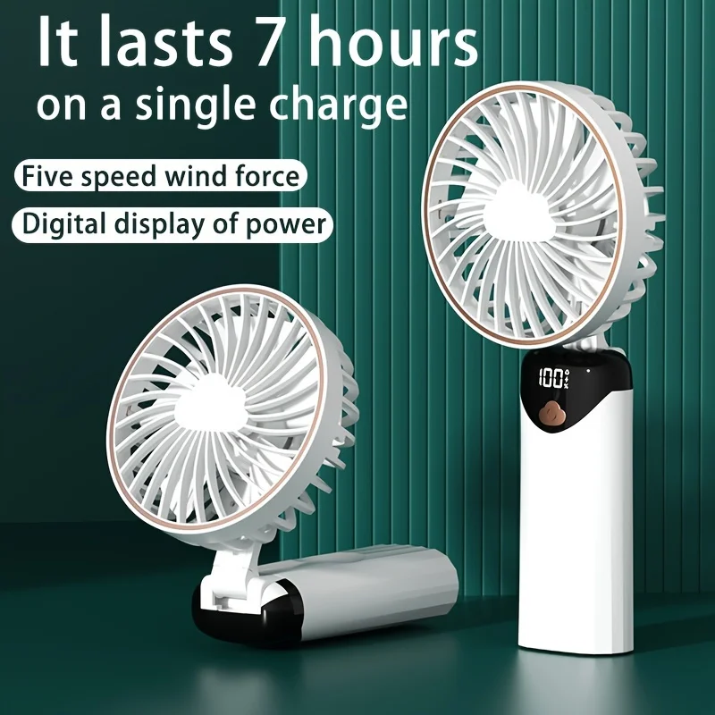 12-Hr USB/Battery Powered Wearable Fan with 5-Speed, Quick Cooling - Perfect for Travel, Office,