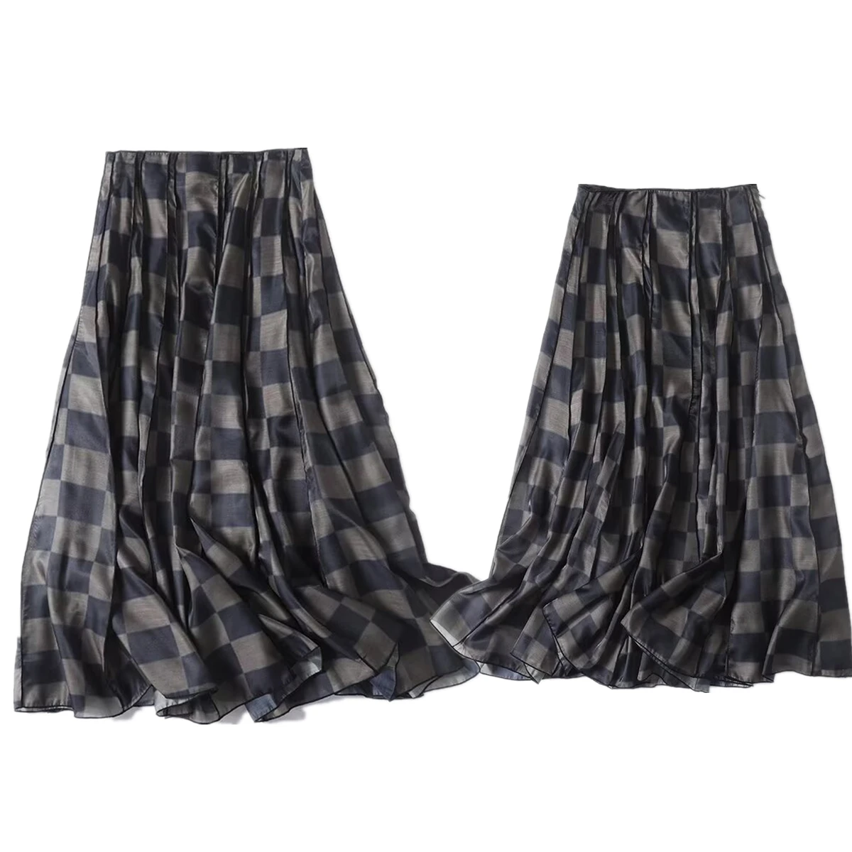 

Jenny&Dave Summer Women Clothing Minimalist Geometric Printed Pleated Skirt Women French Plaid High Waist Midi Skirt Women