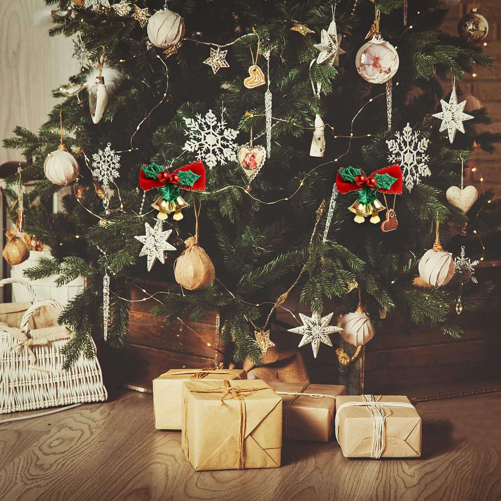 

16 Pcs Christmas Tree Accessories Hanging Ornaments Xmas Bowknot Reusable Adornment Plastic Pendants Party Decorations