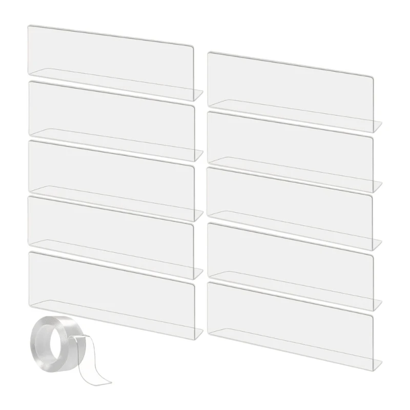 U2JC Pack Of 10 Clear Acrylic Shelf Dividers Clear for Organized Storage & Display