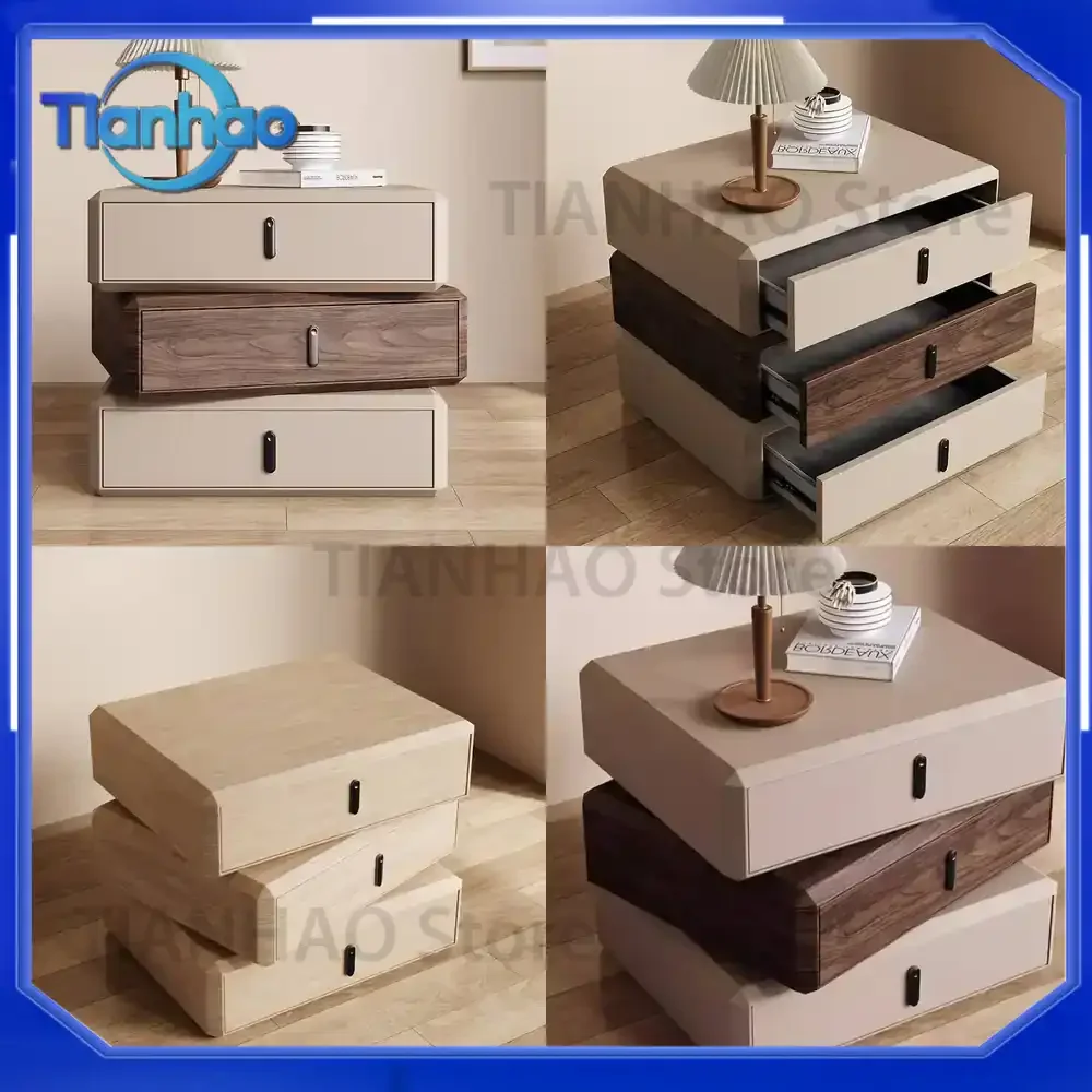 Rotating Solid Wood Nightstand for Modern White Drawer Nordic Hotel Bedside Table Small Storage Mesitas De Noche Home