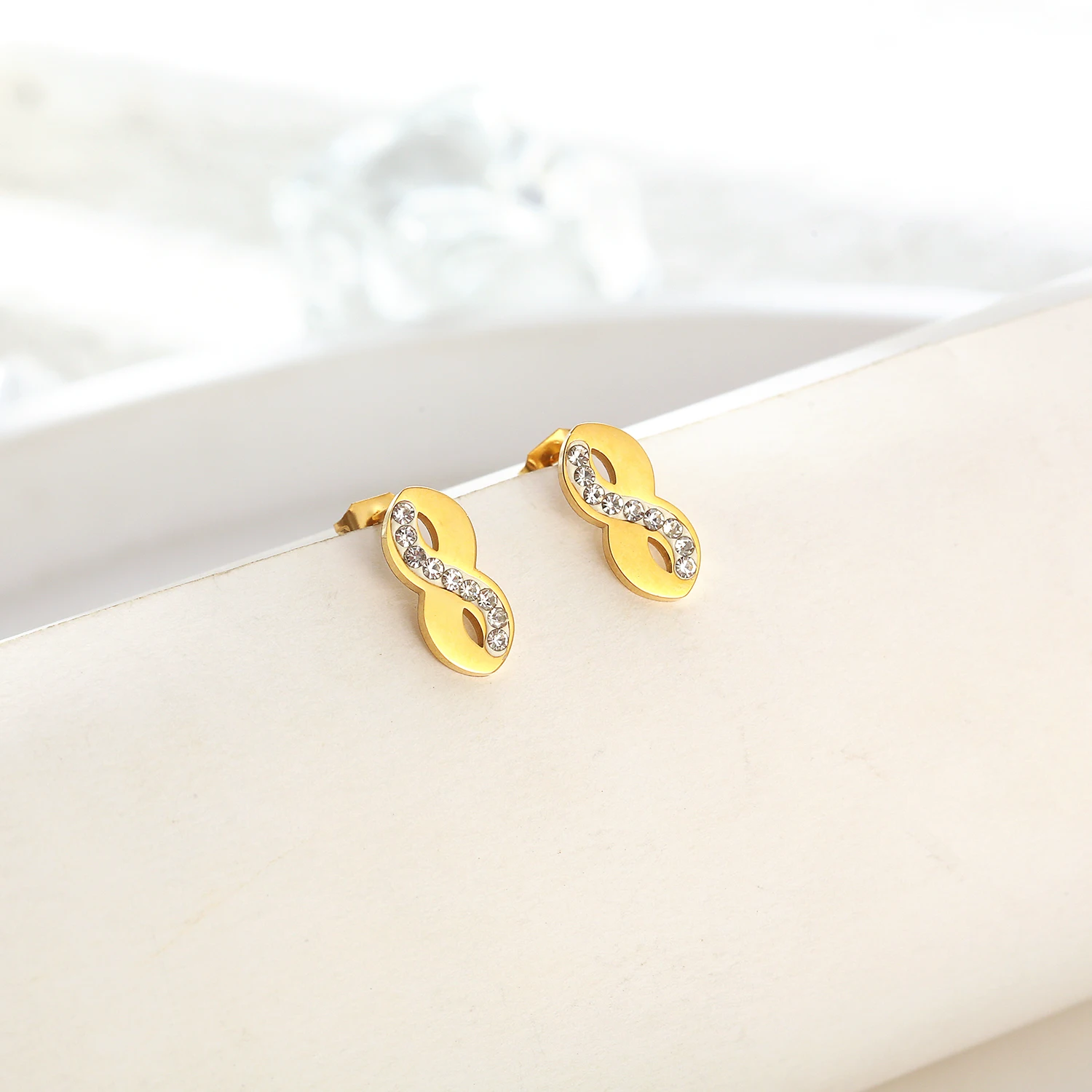 Stainless Steel Eight Zircon Stone Silver And Gold Delicate Stud Earring Jewelry Gift For Women
