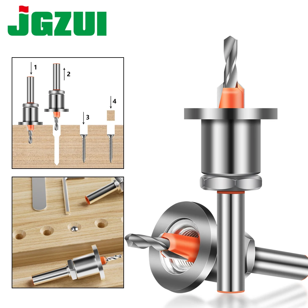 8mm 10mm Shank Adjustable Countersink Woodworking Router Core Limiter Alloy Drill Bits Wood Drilling Milling Cutter Screw