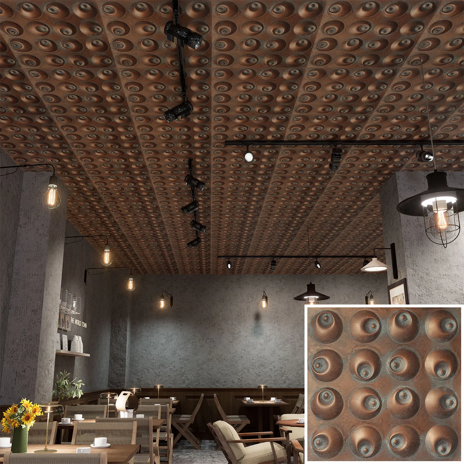 Decorative ceiling tiles, 3D embossed wall panels, for literary book bars PLM102 10tiles/lot