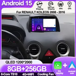 Carplay Android Auto Radio Voor Renault Koleos 2008 - 2016 Multimedia-Speler Touchscreen 9 Inch 5G Wifi Gps Navigatie Display