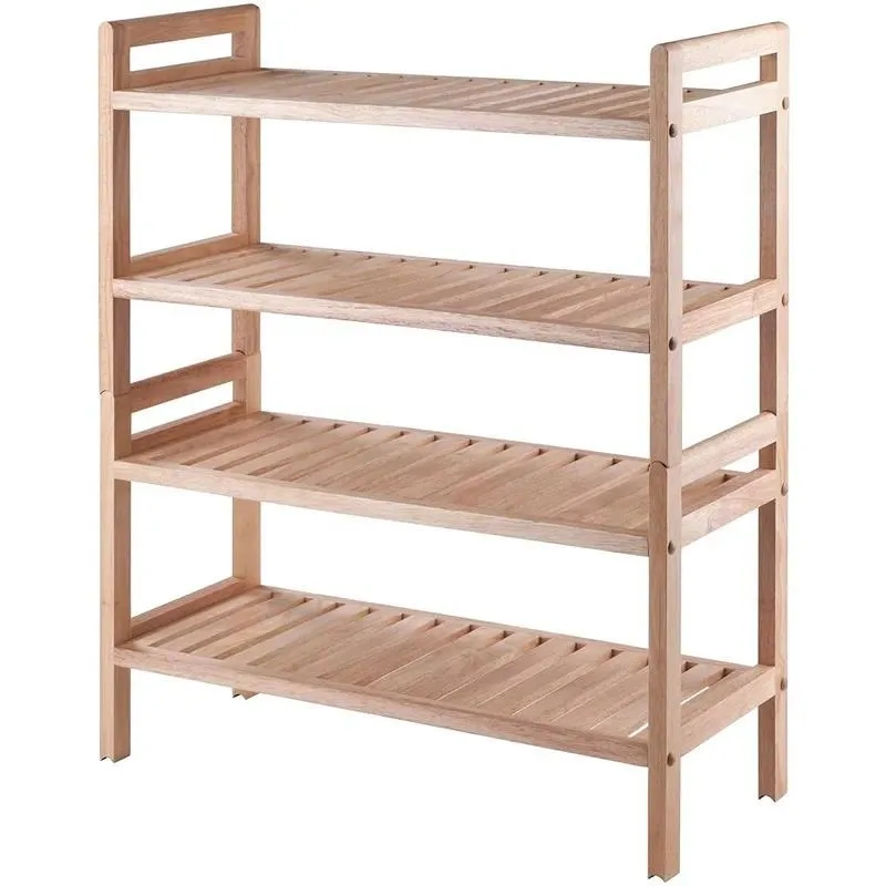 Space Saving Wooden Shoe Rack With Built In Handle 2 3 4 Layer Freestanding Shoe Cabinet For Entrance And Bedroom Storage