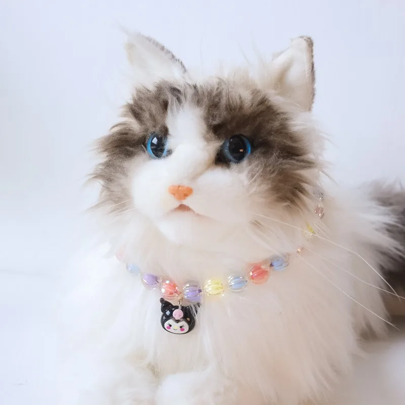 Cartoon Animal Pet Cat Necklace Transparent Resin Beaded Chain Collars for Small Medium Dogs Adjustable Cute Pet Accessories