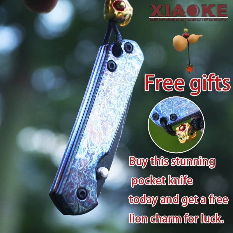 

Professional D2 Blade & Titanium Handle Blue Storm Folding Knife, High-End Mini Keychain Pocket Knife for EDC Collection Camping