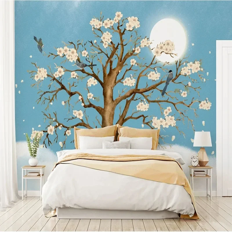 Custom 3D Papel De Parede Fantasy Hand-Painted Birds And Flowers Romantic Tree Fashion Sofa Background Wall Home Décor Tapety