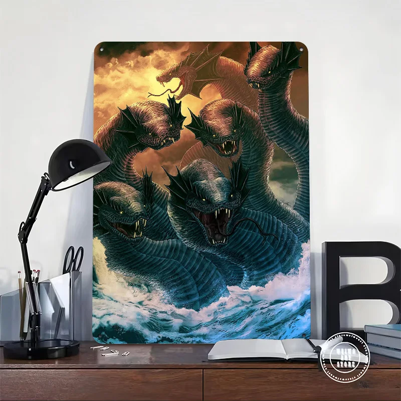 Hydra Sea Monster 3D Texture Metal Poster Customized Wall Art Tin Sign Gift for Mancave Modern Home Decoration Ornaments House