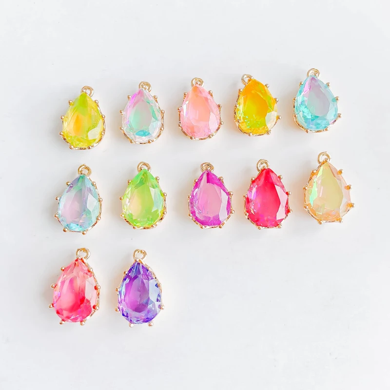 

Glass Mixed Color Eardrop Alloy Necklace Earring Accessories Charms Pendant Jewelry Making Component Diy Handmade Material 4pcs