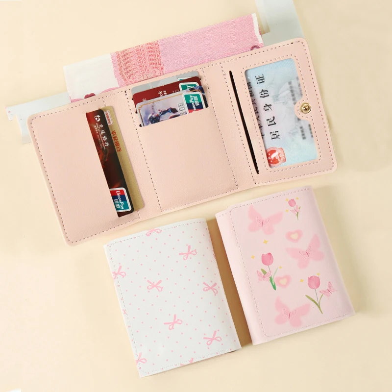 Cute Bowknot Small Clutch Wallet for Women’s PU Leather Credit Card Holder Travel Trifold Wallets Coin Purse